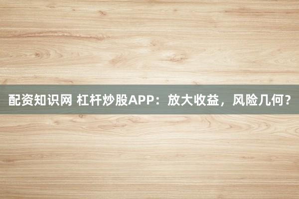 配资知识网 杠杆炒股APP：放大收益，风险几何？