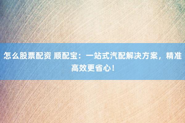 怎么股票配资 顺配宝：一站式汽配解决方案，精准高效更省心！