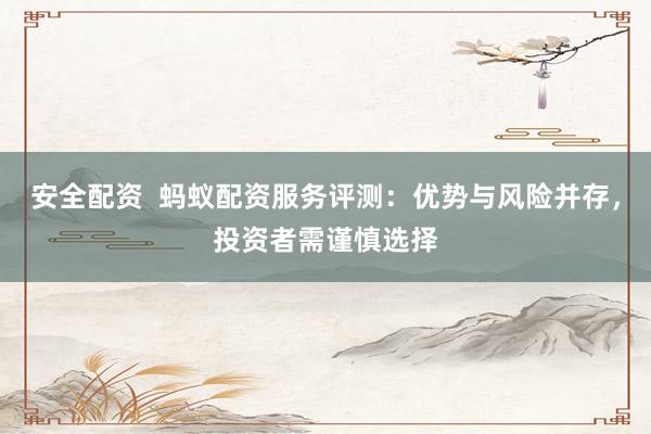 安全配资  蚂蚁配资服务评测：优势与风险并存，投资者需谨慎选择