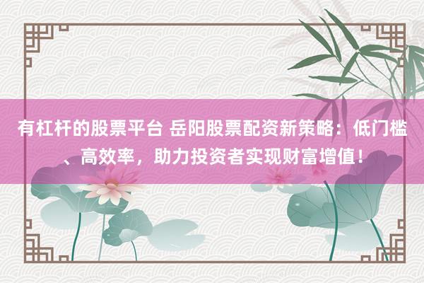 有杠杆的股票平台 岳阳股票配资新策略：低门槛、高效率，助力投资者实现财富增值！