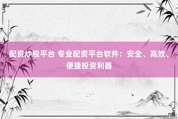 配资炒股平台 专业配资平台软件：安全、高效、便捷投资利器