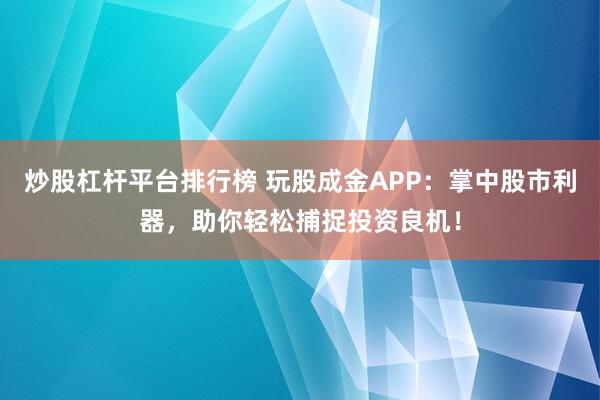 炒股杠杆平台排行榜 玩股成金APP：掌中股市利器，助你轻松捕捉投资良机！