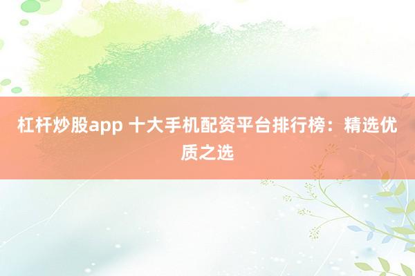 杠杆炒股app 十大手机配资平台排行榜：精选优质之选