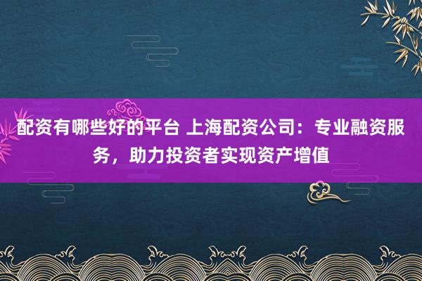 配资有哪些好的平台 上海配资公司：专业融资服务，助力投资者实现资产增值
