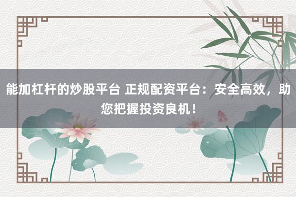 能加杠杆的炒股平台 正规配资平台：安全高效，助您把握投资良机！