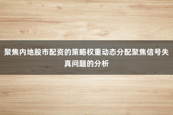 聚焦内地股市配资的策略权重动态分配聚焦信号失真问题的分析